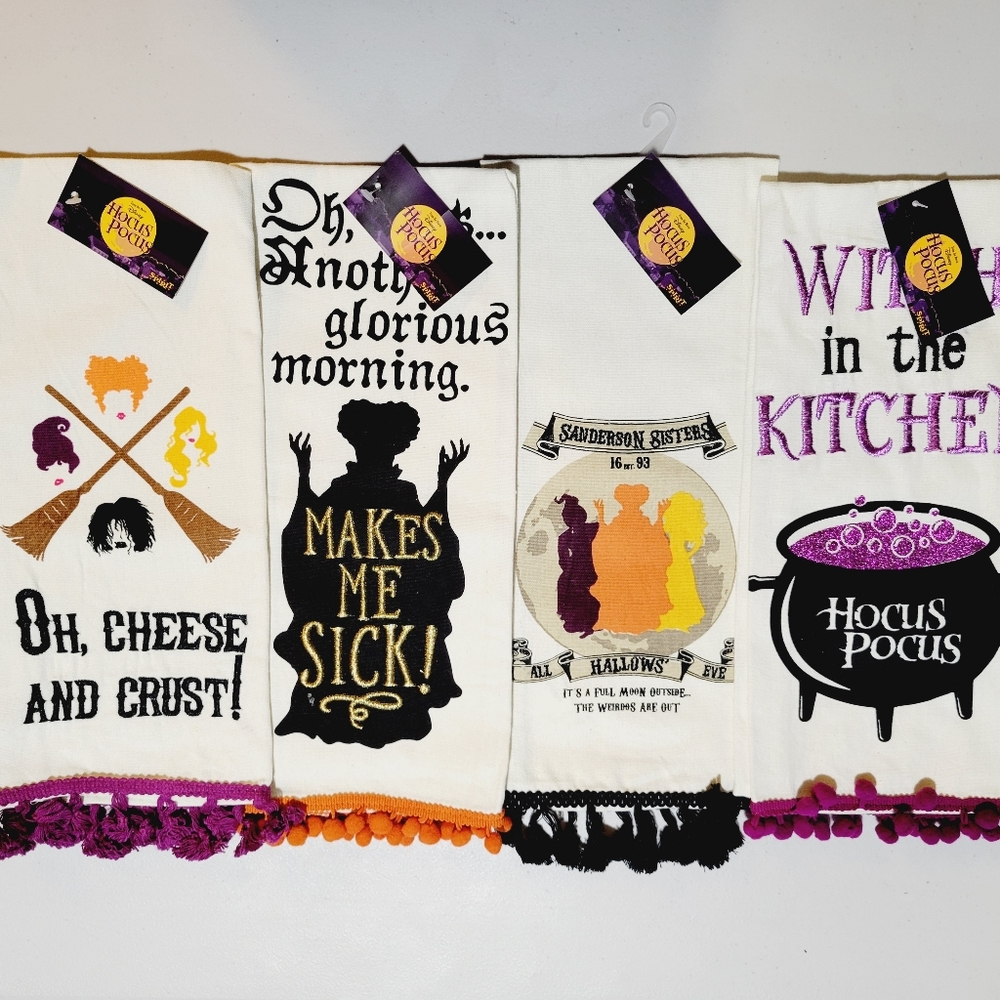 Disney Hocus Pocus Dish Kitchen Tea Towel 4pc Set NWT